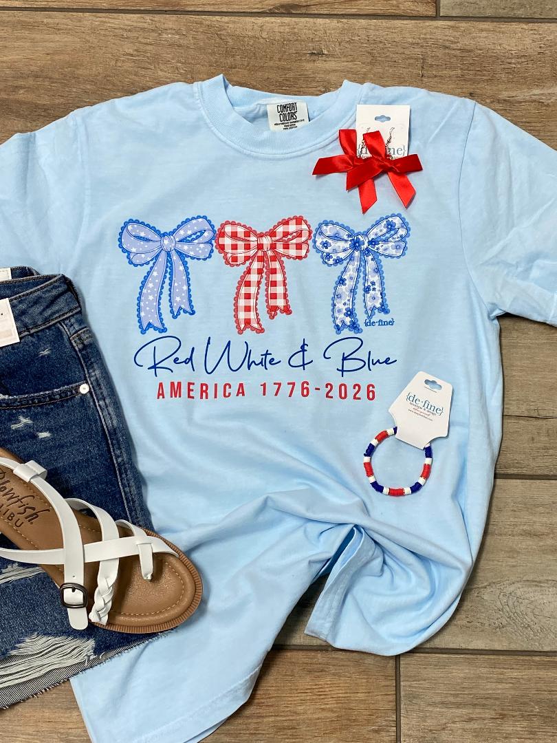Red White and Blue 3 Bows Patriotic Graphic Tee