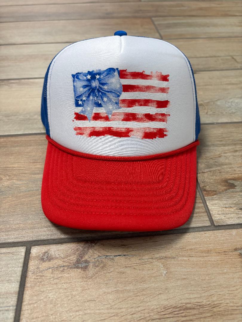 USA Flag with Bow Coquette Foam Hat
