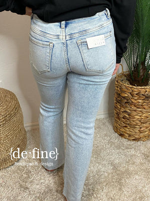 Risen Acid Washed High Rise Ankle Straight Jeans in Regular & Curvy