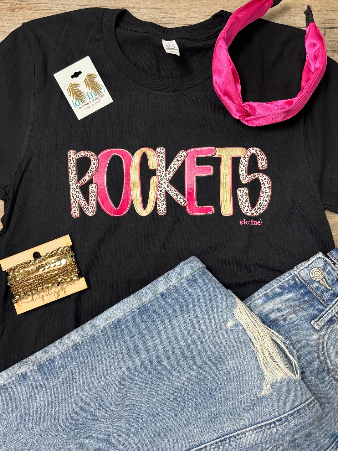 Pink and Gold with Leopard Rockets Graphic Tee
