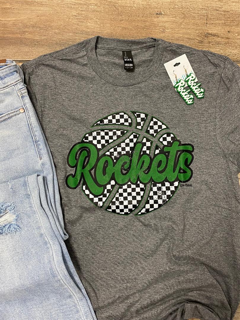 Rockets Checkered Basketball Tee or Sweatshirt