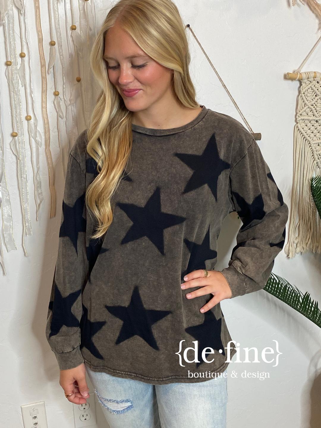 Mineral Washed Stars Long Sleeve Tee in 2 Colors