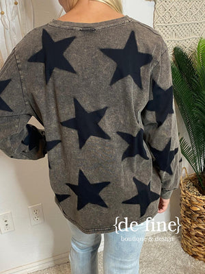 Mineral Washed Stars Long Sleeve Tee in 2 Colors