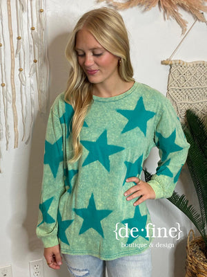 Mineral Washed Stars Long Sleeve Tee in 2 Colors