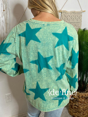 Mineral Washed Stars Long Sleeve Tee in 2 Colors