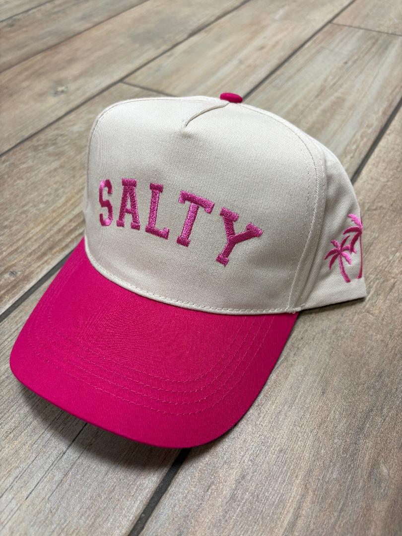 SALTY Embroidered Cap with Palm Tree in Fuchsia