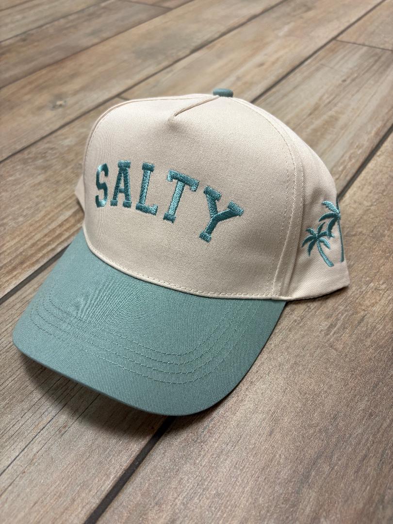 SALTY Embroidered Cap with Palm Tree in Sage