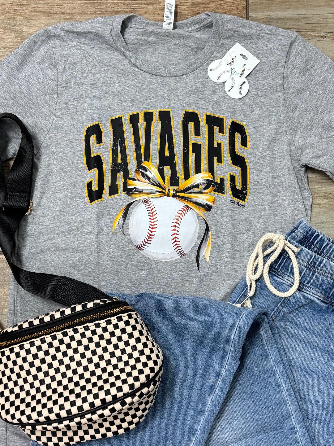 Savage Baseball with Bow Graphic Tee or Sweatshirt