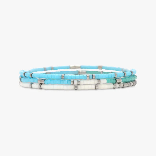 Pura Vida Seafoam Dream Mixed Seed Bead Stretch Bracelet 3PK