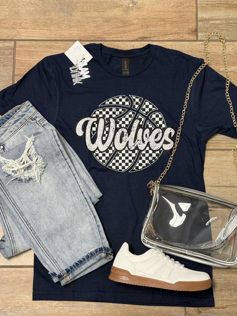 Shawnee Wolves Checkered Basketball Tee or Sweatshirt