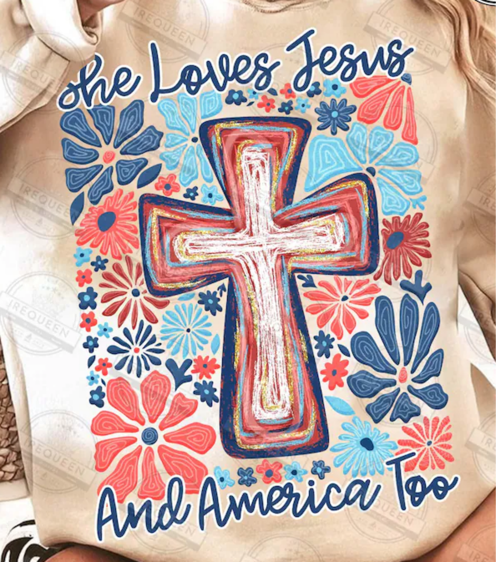 She Loves Jesus and America Too Floral Graphic Tee
