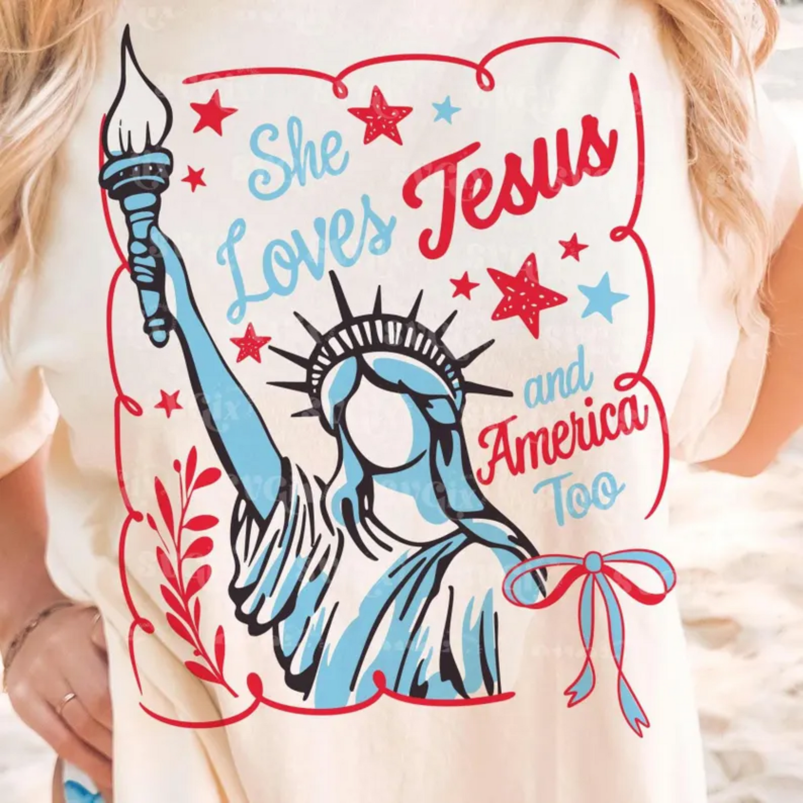 She Loves Jesus and America Too Lady Liberty Graphic Tee