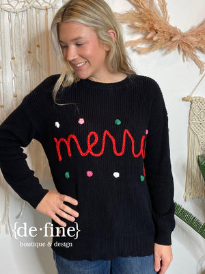 Simply Southern Merry Sweater in Pink or Black