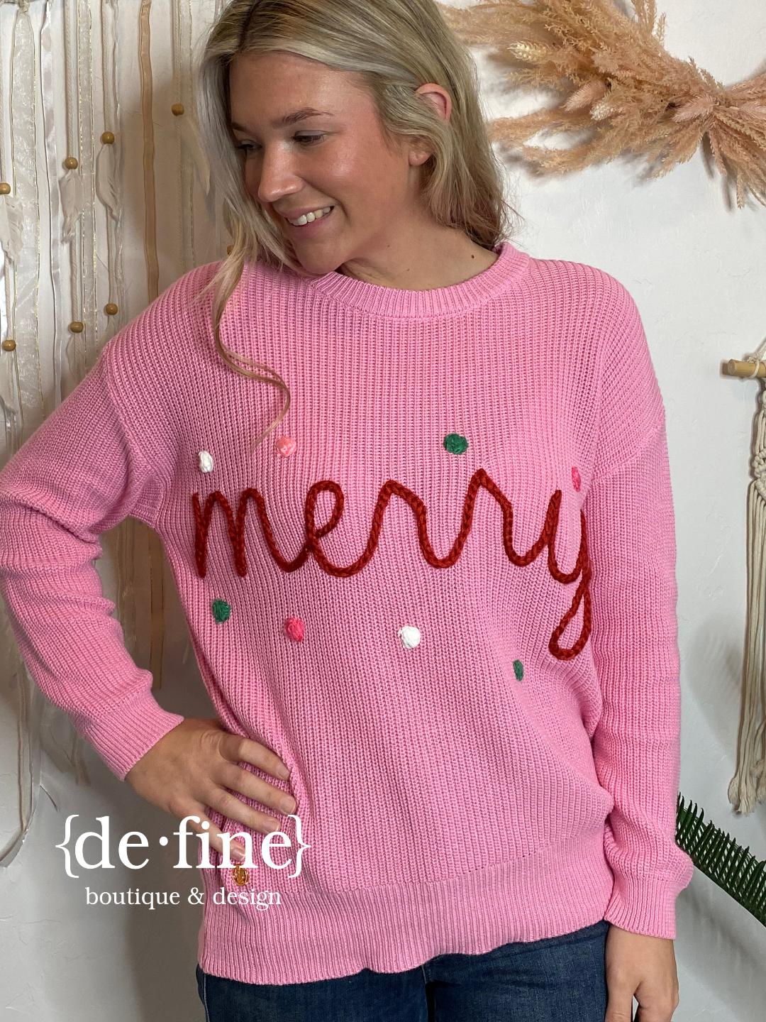 Simply Southern Merry Sweater in Pink or Black