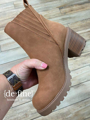 Cognac Chunky Heel Boots