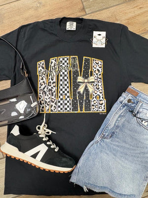 Softball Mama Leopard Check Stars Graphic Tee