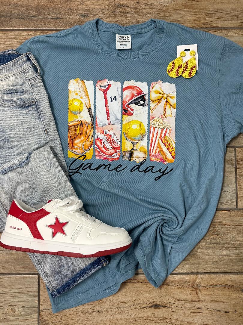 Softball Game Day 4 Panel Tee or Sweatshirt