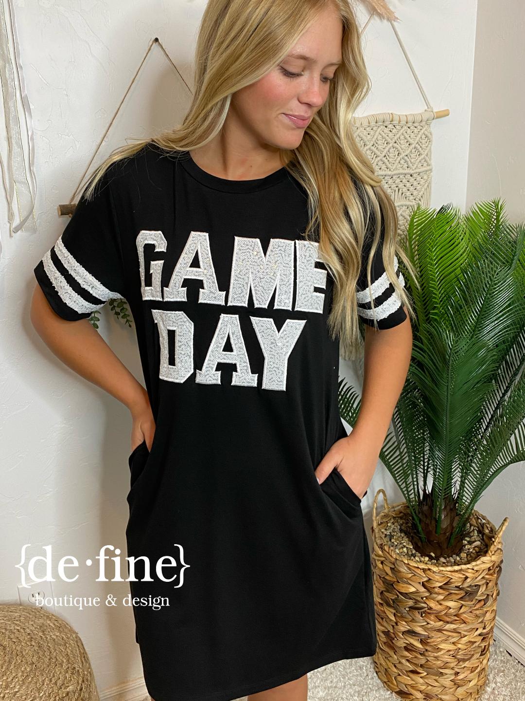 Game Day Sequin T-Shirt Dress with Pockets - Black or Maroon