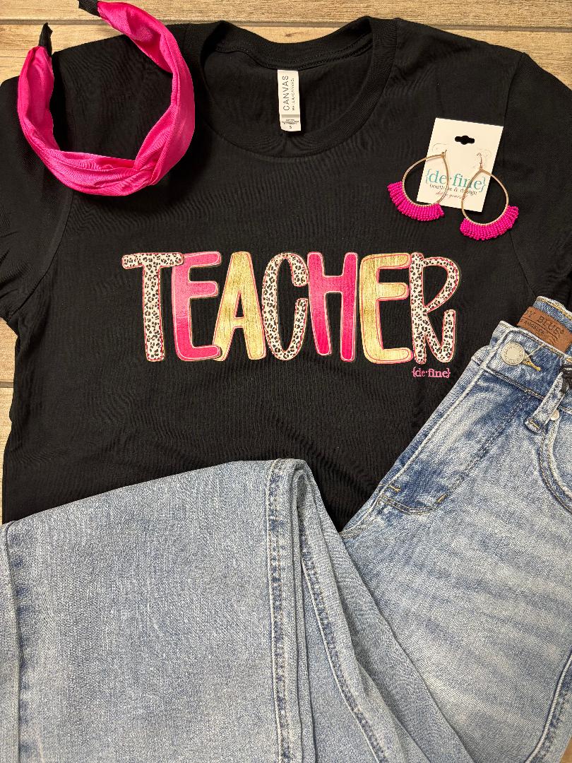 Pink and Gold with Leopard Teacher Graphic Tee