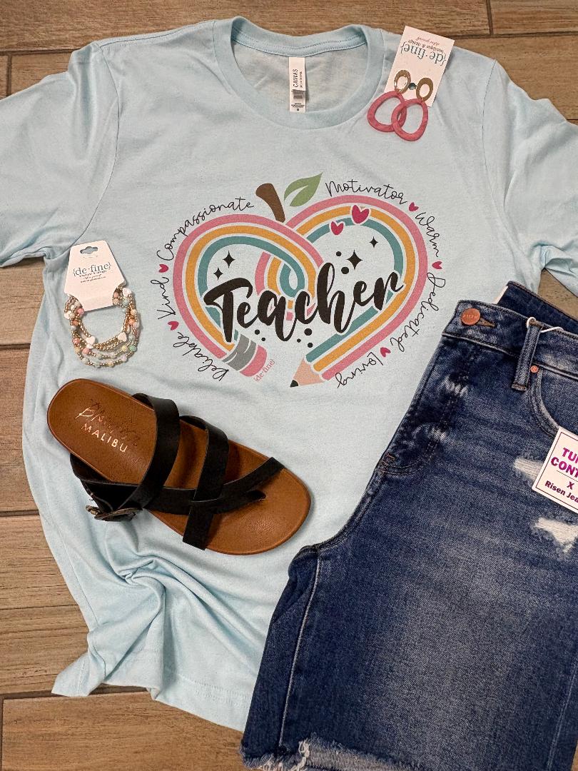 Teacher with Pencil Heart Graphic Tee