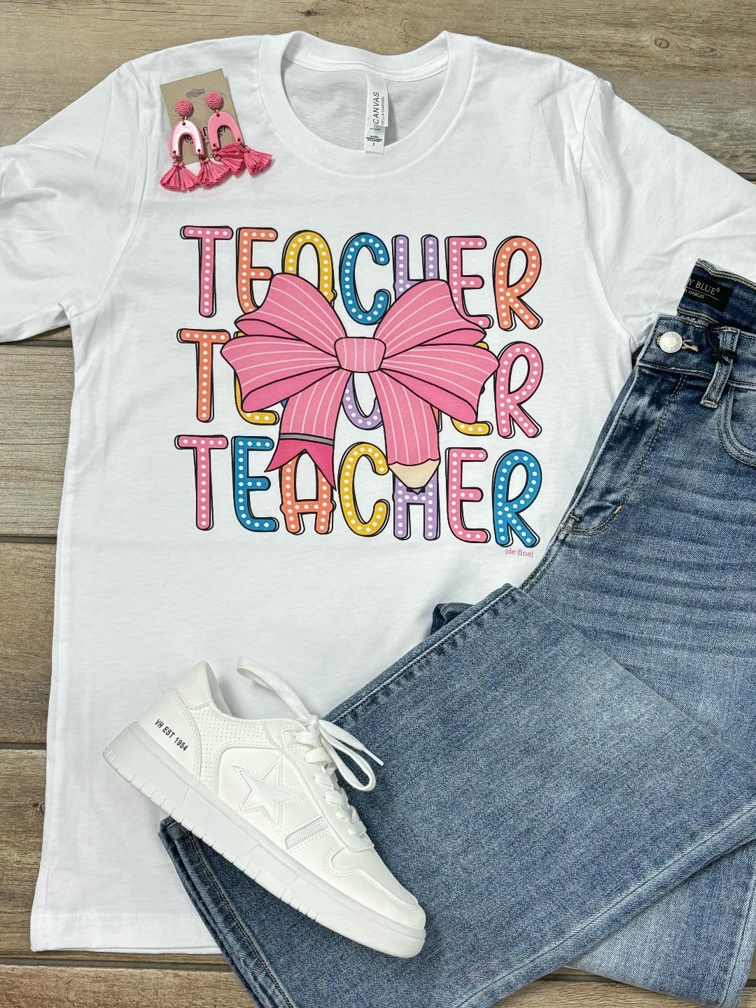 Teacher Repeat with Bow Graphic Tee