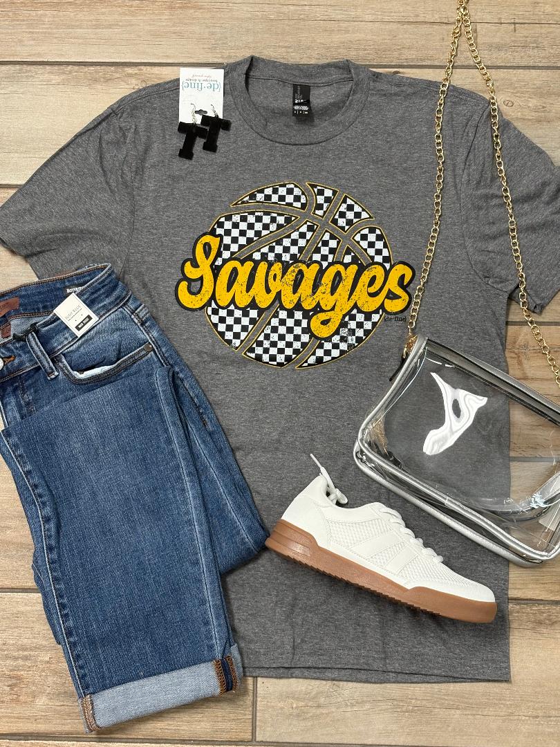 Tecumseh Savages Checkered Basketball Tee or Sweatshirt
