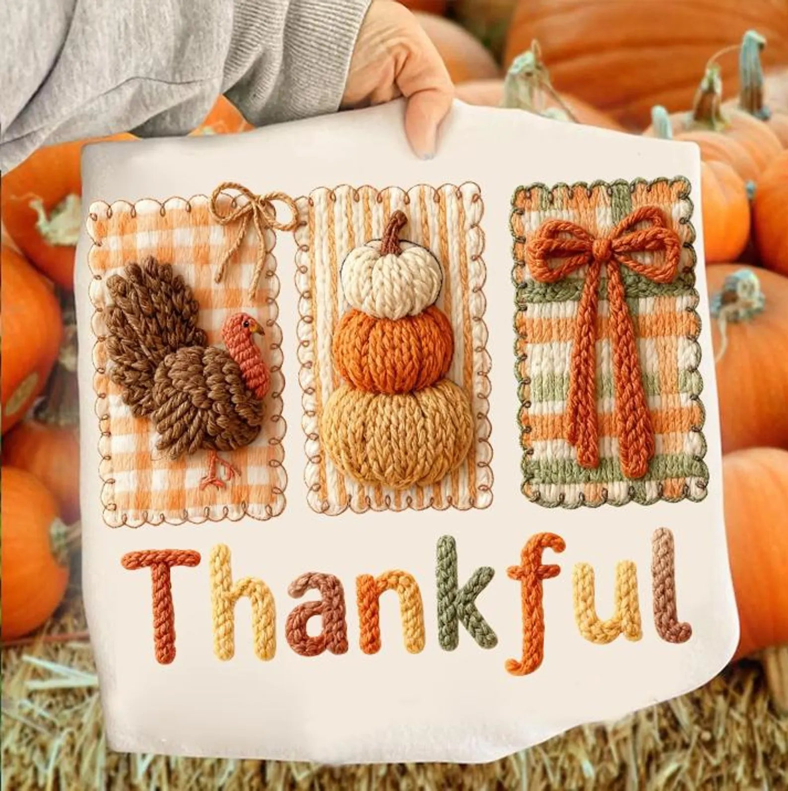 Thankful 3 Blocks Knit Look Tee or Sweatshirt