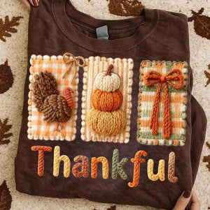 Thankful 3 Blocks Knit Look Tee or Sweatshirt