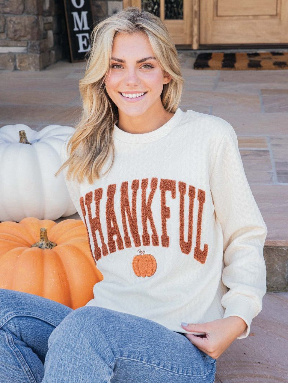 Simply Southern Braid Crewneck Thankful