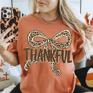 Thankful with Leopard Bow Tee or Sweatshirt