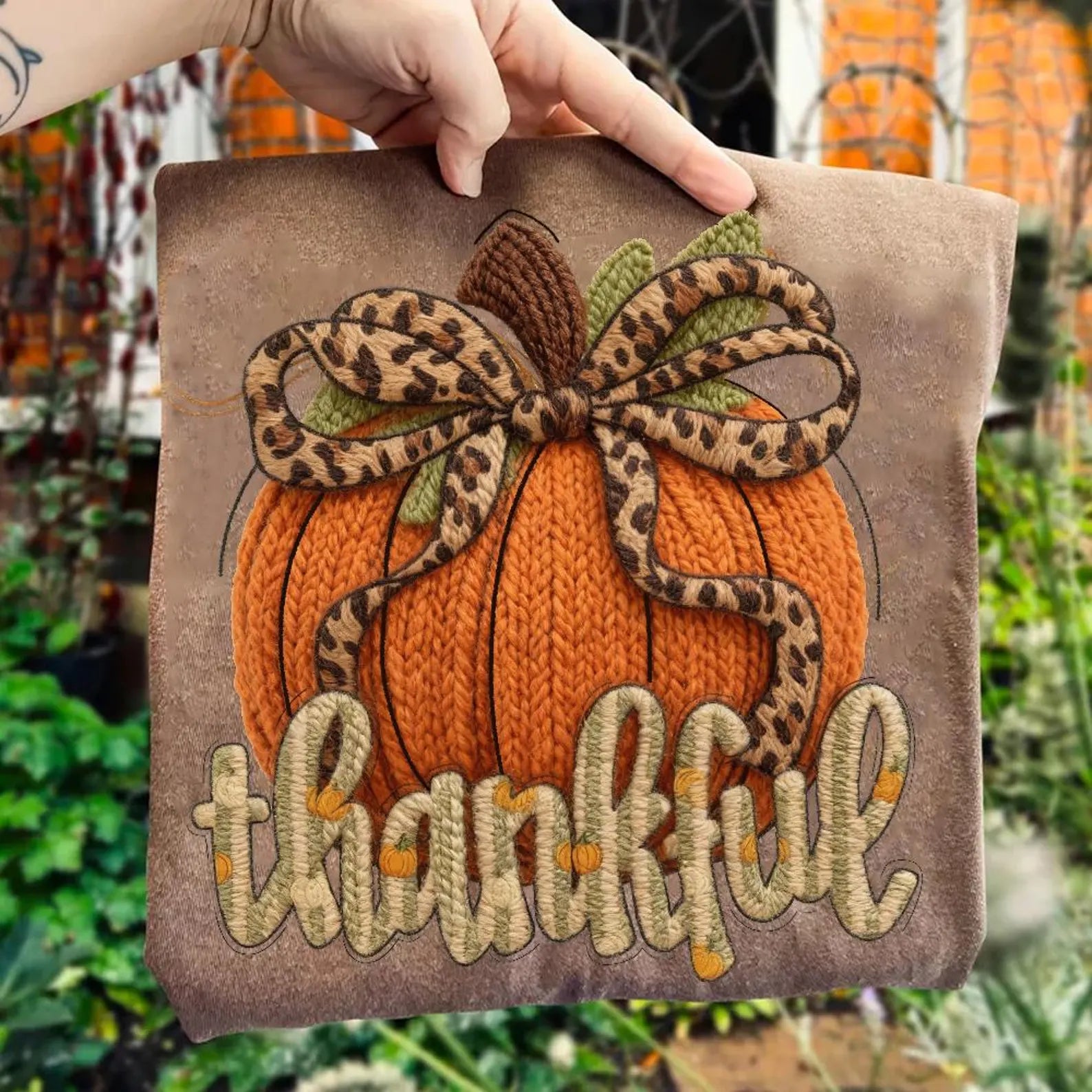 Thankful Orange Pumpkin Knit Look Tee or Sweatshirt