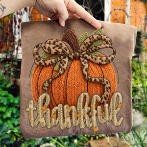 Thankful Orange Pumpkin Knit Look Tee or Sweatshirt