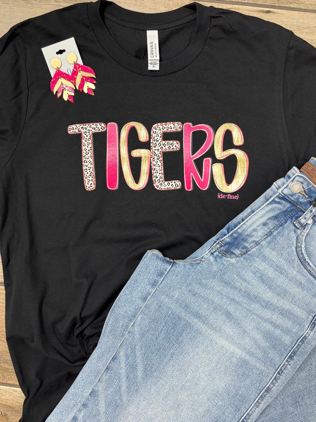 Pink and Gold with Leopard Tigers Graphic Tee