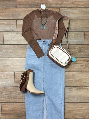 Arider Fringe Cream and Turquoise Denim Boots with Conchos