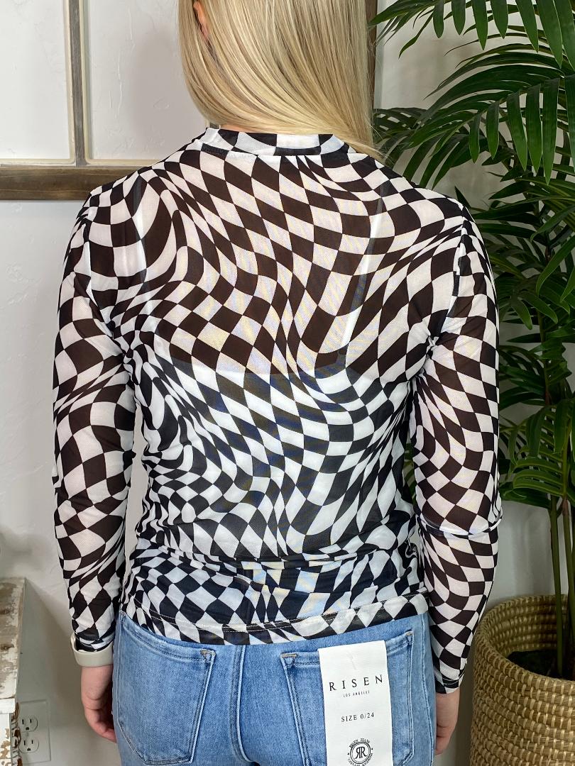 Black Checker Sheer Mesh Top