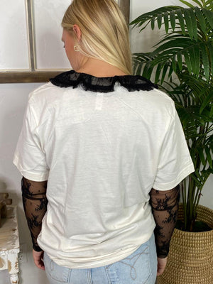 Black Collared Lace Mesh Top