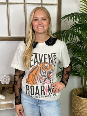 Black Collared Lace Mesh Top