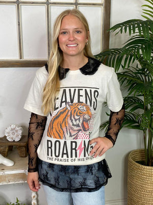 Black Collared Lace Mesh Top