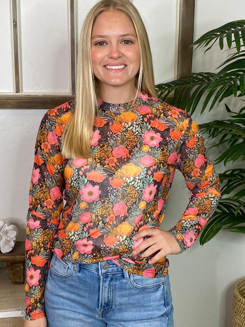 Bright Floral Sheer Mesh Top