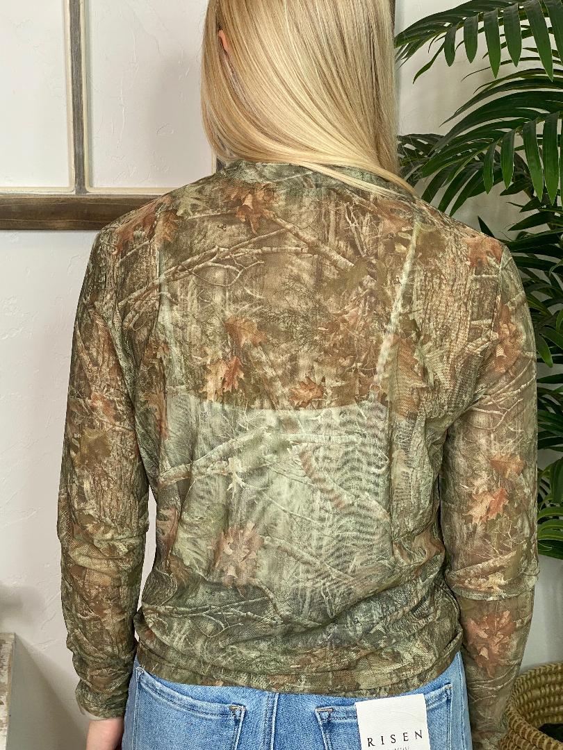 Camo Green Sheer Mesh Top