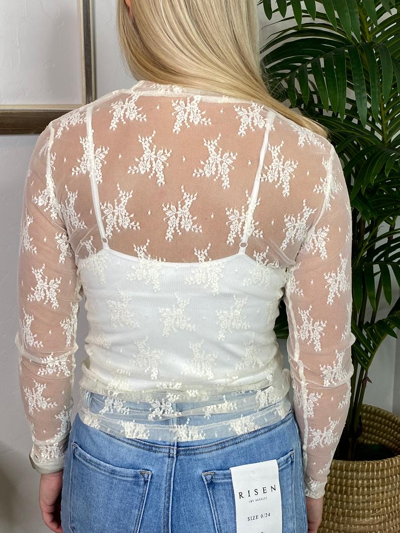 Cream Lace Sheer Mesh Top