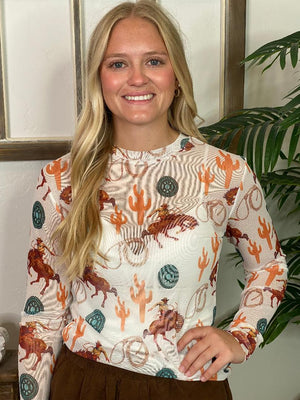 Ivory Bucking Cactus Mesh Top