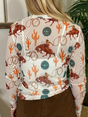 Ivory Bucking Cactus Mesh Top