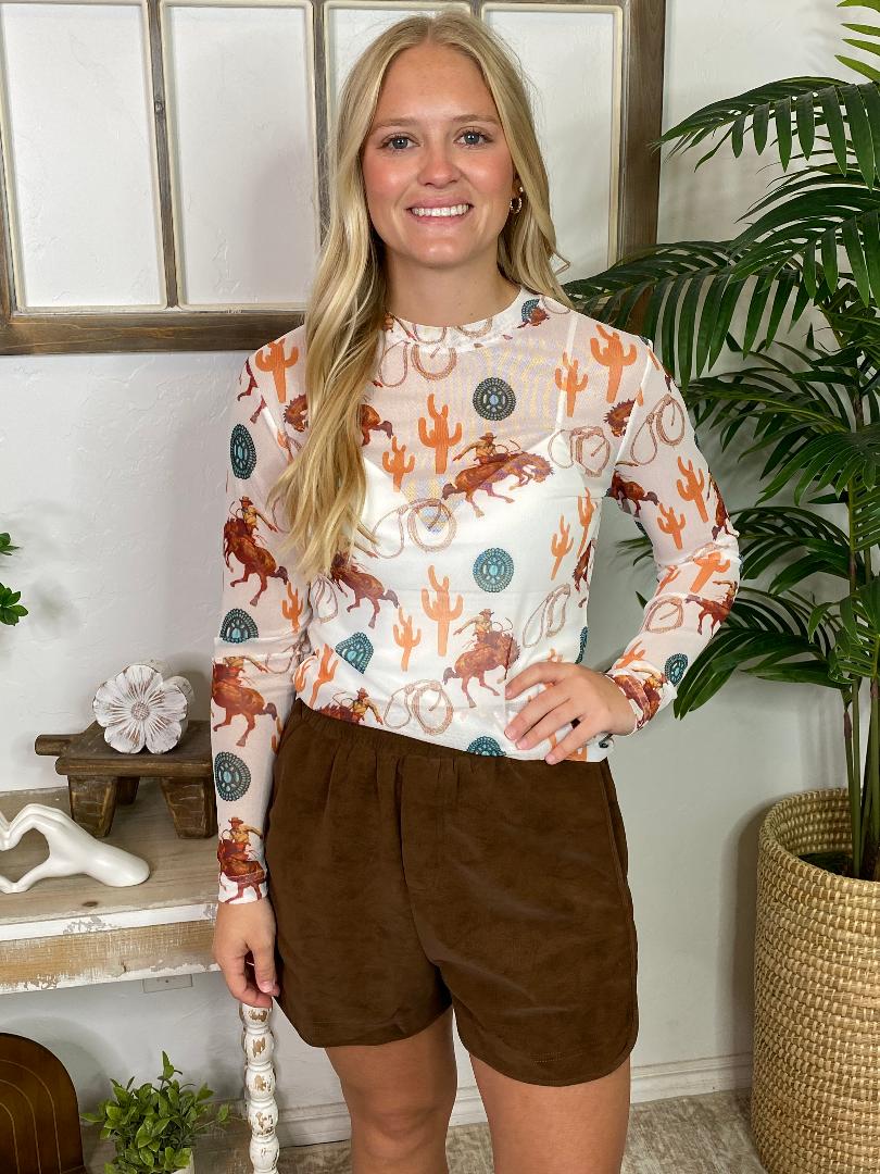 Ivory Bucking Cactus Mesh Top