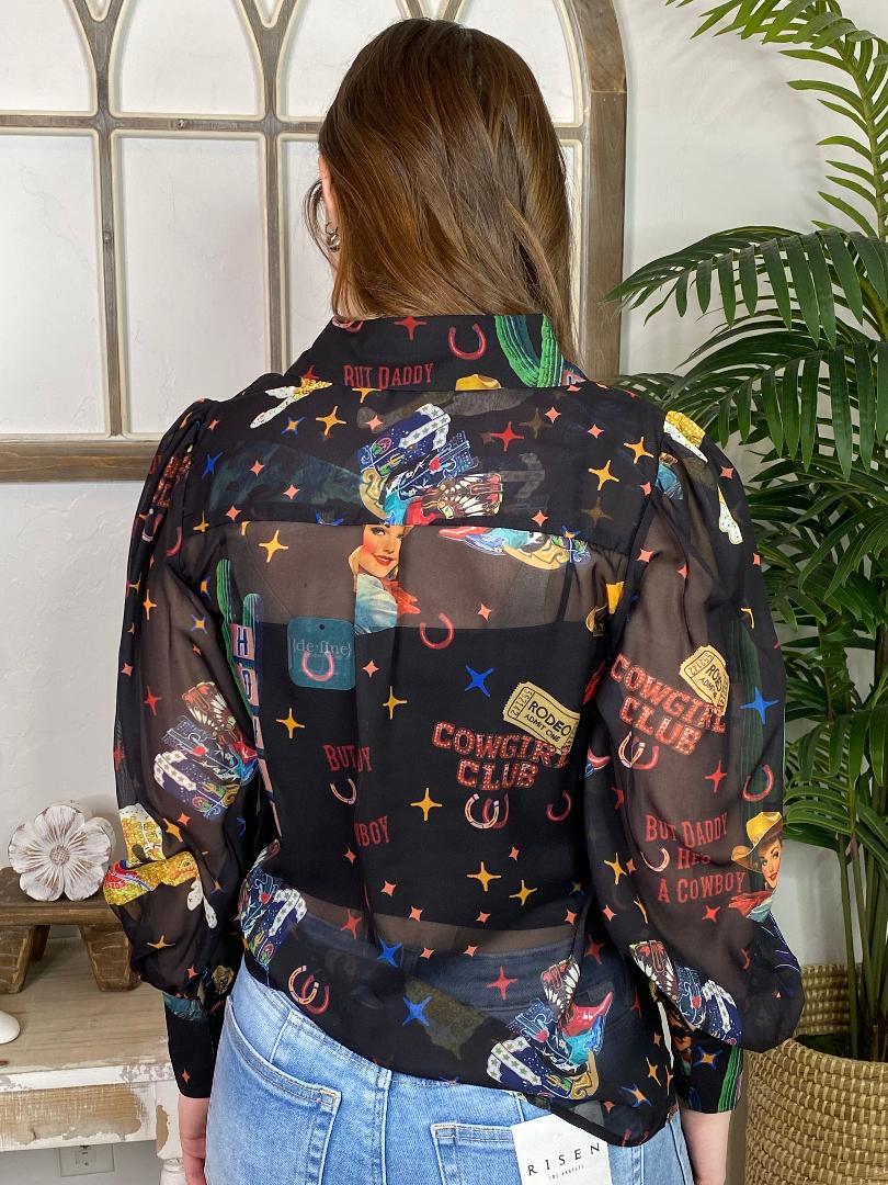 Vintage Western Sheer Black Blouse