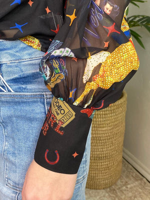 Vintage Western Sheer Black Blouse