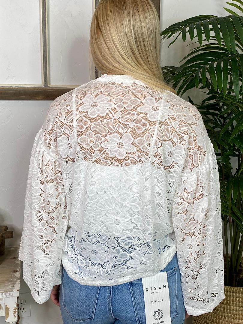 White Lace Bell Sleeve Blouse