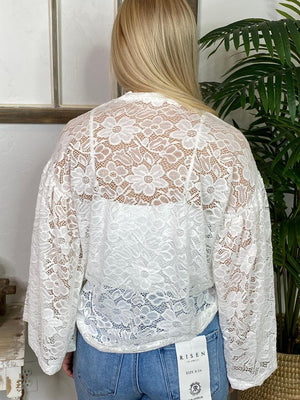 White Lace Bell Sleeve Blouse