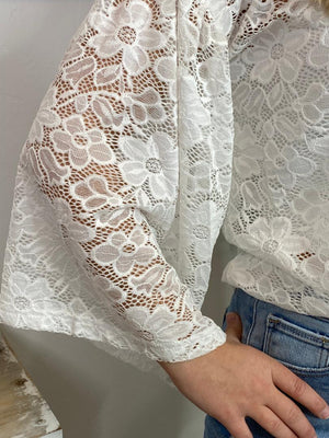 White Lace Bell Sleeve Blouse