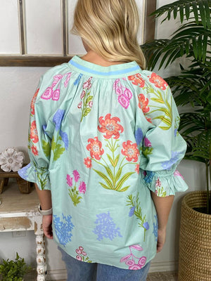 Seafoam Botanicals V-Neck Blouse S-2XL